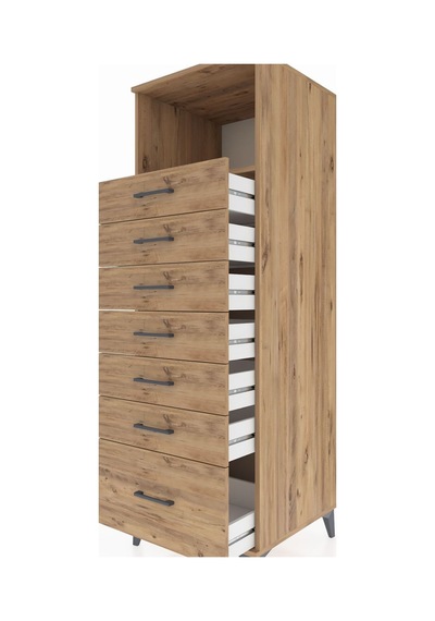 Kronos Dolap Tek Raflı 7 Çekmeceli 60x59x182 Çam-çam Çam