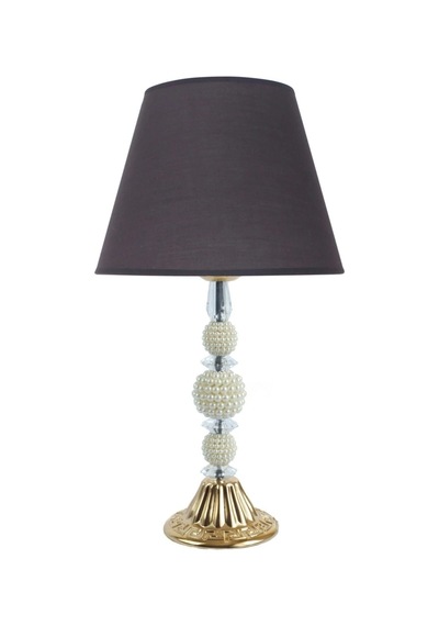 Füme Kumaş Başlık İncili Gold Ayaklı Modern Abajur 48x25cm