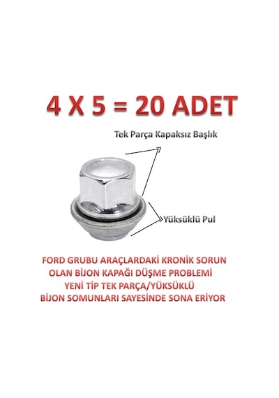 Yok Yok Oto Ford Focus Bijon Somunu Krom Yüksüklü 20 Adet 19mm