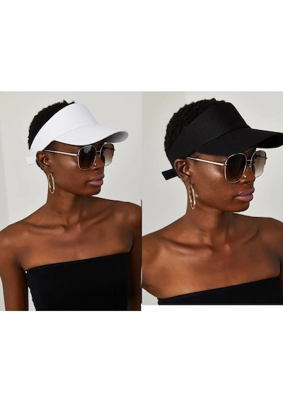 Shopiolog Unisex Uv Koruyucu Vizör Kasket Siperlik Tenis Şapka Beyaz-siyah