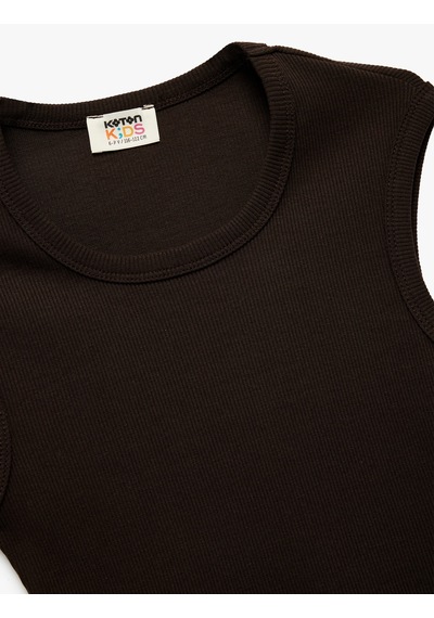Koton Pamuklu Kolsuz Bisiklet Yaka Fitilli Slim Fit Crop Atlet Kahverengi 5skg30138ak Kahve