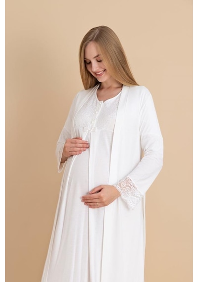 Duchesse 2601 Dantel Kol Hamile Lohusa Gecelik Sabahlık Tk