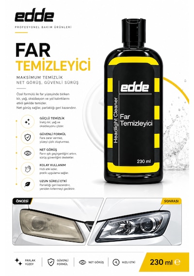 Edde Araba Araç Oto Far Temizleyici Ve Parlatıcı 230ml Otodetailing