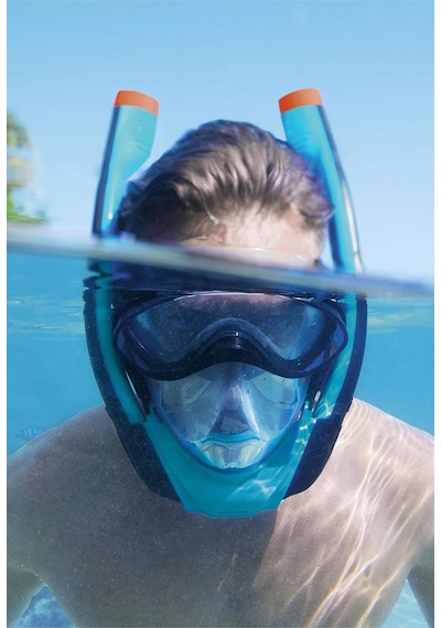 Hydro - Pro Full Face Flowtech Snorkel Set Deniz Dalış Maskesi S - M Beden Mavi