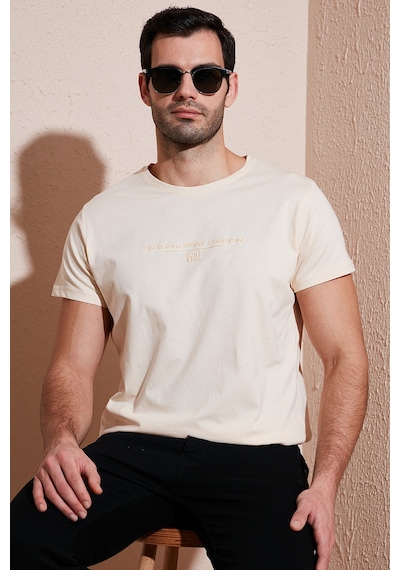 Buratti Pamuklu Slim Fit Bisiklet Yaka Erkek T Shirt 541Tactical Bej