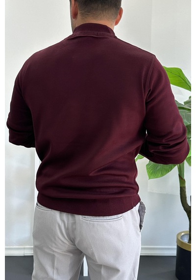 Edwox Erkek Yarım Fermuarlı Normal Kalıp Kazak Bordo Edw411 Bordo