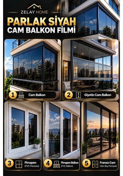 Zelayhome Seramikli Siyah Cam Balkon Filmi 100 CM X 3 M