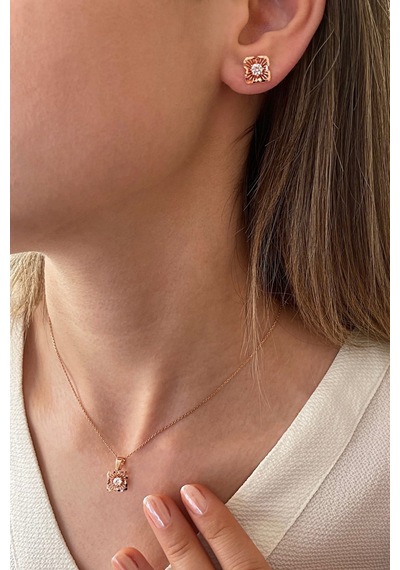 Zirkon Taşlı 925 Ayar Gümüş Rose Set - 67018002 Rose Gold