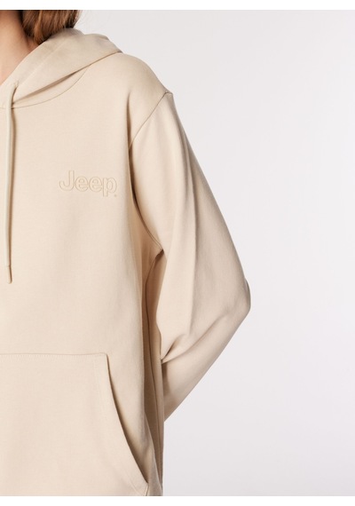 Jeep Bej Kadın Kapüşon Yaka Relaxed Fit Baskılı Pamuk Sweatshirt J4wl-swt7132