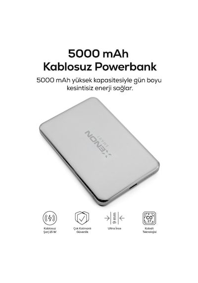Xenon Smart Kablosuz Powerbank 15W 5000 mAh, Manyetik, 22.5W PD USB-C, İnce Alüminyum Gövde (X6440)