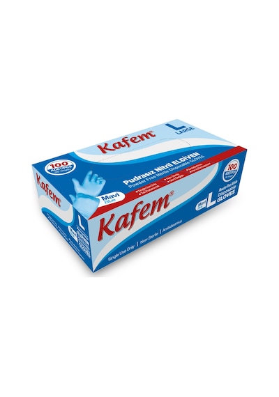 Kafem Mavi Nitril Eldiven Pudrasız (L) 100 Lü X 5 Paket