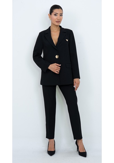 Dorne Moda Kadın Gold Düğmeli Şık Blazer Ceket Pantolon İkili Takım - Düğün - Ofis Şıklığı - Özel Gün Takım Elbise Siyah Dorne Moda Kadın Gold Düğmeli Şık Blazer Ceket Pantolon İkili Takım - Düğün - Ofis Şıklığı - Özel Gün Takım Elbise Siyah
