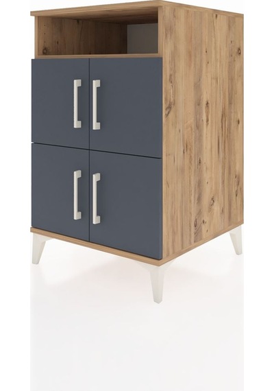 Kronos Komodin 2 Raflı 4 Kapaklı 60x59x96 Çam-antrasit Çam