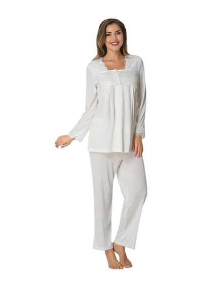 Effortt Dvina Lohusa Hamile Uzun Kollu Pijama Takımı - Ekru Ekru