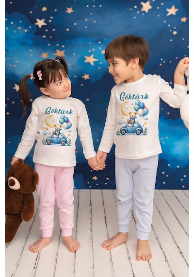 Pia Baby İsme Özel Erkek Çocuk Pijama Takımı %100 Pamuk Penye İsim Baskılı Kişiye Özel Çocuk Pijaması 10563p14pi Krem