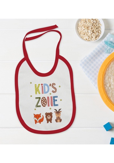 BK Kids Kids Zone Tasarımlı Kırmızı Bebek Mama Önlüğü-1 Kırmızı