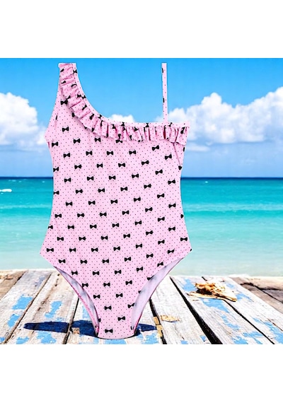 Lolliboomkids Kız Çocuk Fırfırlı İnce Askılı Tek Omuz Toz Pembe Renk Mayo Pembe