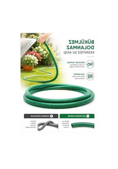 25 Metre Uzunluğunda 1/2" Örgülü Bahçe Hortumu, Kırılmaz Yeşil