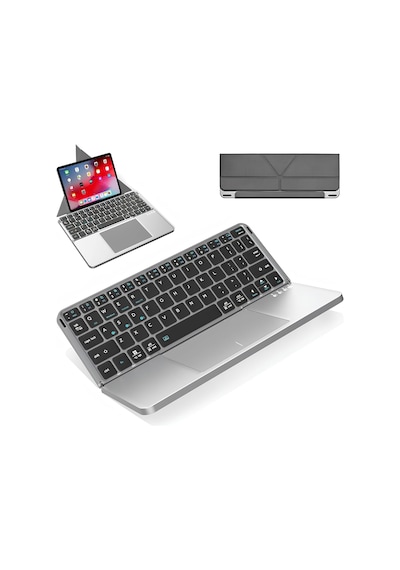 Katlanabilir Türkçe Q Kablosuz Klavye, Tablet Telefon Standlı, Geniş Touchpad, Çoklu Cihaz Bağlantı, Scissor Tuş, 500mah, Tablet Telefon Laptop Uyumlu Klavye, Siyah İbox11