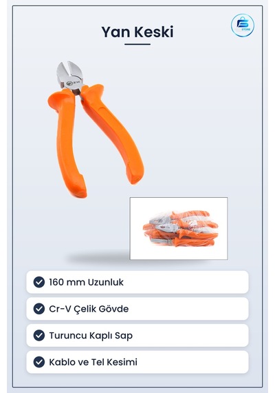 Yan Keski 160 Mm Krom Vanadyum Turuncu Saplı Kablo Tel Kesici Pen