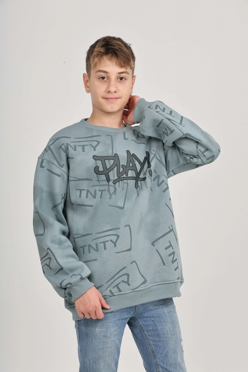 Toontoy Kids Toontoy Erkek Çocuk Play Baskılı Sweatshirt Mavi