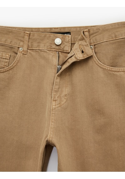 Koton Normal Bel Pamuklu Vintage Straight Fit Jean Pantolon Bej 7wam40059nd Ekru