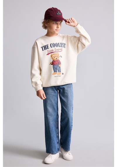 Defacto Oversize Bisiklet Yaka Ayıcık Figürlü Baskılı Uzun Kollu Sweatshirt Erkek Çocuk I3298a826wnbg734 Bej-bg734