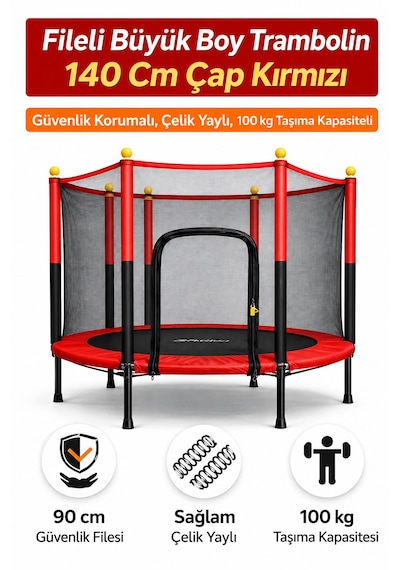 Çocuklar İçin Fileli Fermuarlı Çocuk Tranbolini Güvenlik Filesi Ev Açık Alan Kullanıma Uygun Oyun Alanı Çelik Yaylı Trambolin
