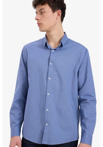 DeFacto Regular Fit Polo Yaka Keten Yazlık Uzun Kollu Gömlek E1729AX25SPBE783