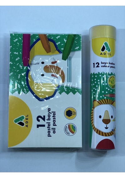 2'li Boyama Seti 1 Adet 12'li Pastel Boya 1 Adet 12'li Tam Boya Kuruboya Metal Kutu