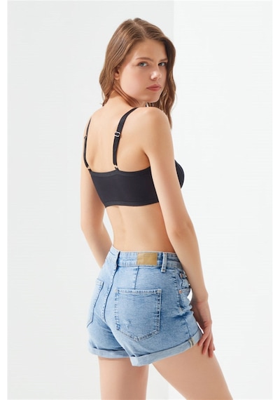 Cottonhill Siyah Pamuklu Ayarlanabilir Askılı Kadın Bralet Büstiyer Siyah