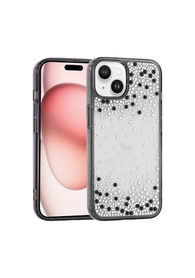 iPhone 15 Kılıf Airbag Tasarımlı Damla Taşlı Şeffaf Zore Pera Silikon Kapak - Siyah