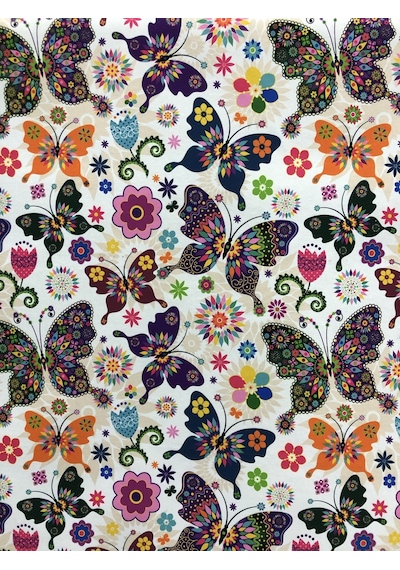 Enesar Home Butterfly Renkli Kelebek Desenli Kumaş Kırlentlik Döşemelik Kumaş Dijital Baskı 100 x 140 cm