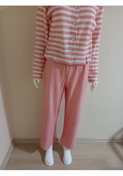 Crop Kesim Çizgili Pijama Takımı Dowry Pembe