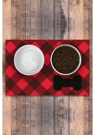 Evaşk Vinil Kaymaz Tabanlı Keçe Baskılı Evcil Hayvan Pet Mama  Paspası 25x40 Renk KIRMIZI PM0425K