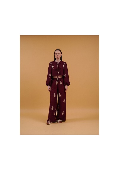 Verymoda Önden Baglamalı Nakışlı Bluz - F1711 Bordo