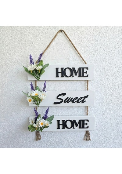Papatya Çiçekli Home, Sweet, Home Duvar Süsü Beyaz