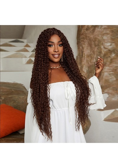 Afro Dalga Fiber Sentetik Tül Peruk - Açık Kahve Çok Renkli