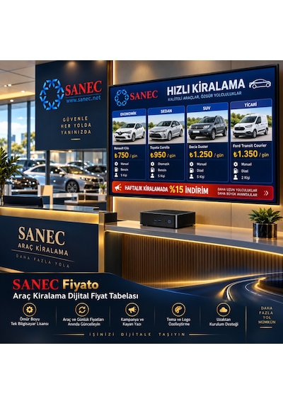 Sanec Araç Kiralama  Tabelası 55" Hdmı Ekranlı Dijital  Tabelası Sistemi