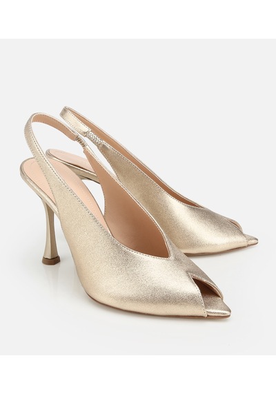 Hotiç Kadın Deri Gold Burnu Açık İnce Topuklu Stiletto Çok Renkli