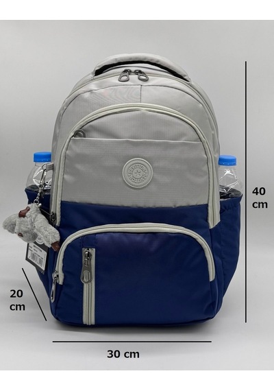 İlk Okul Çantası 3'lü Seti Unisex Çocuk İlkokul Çantası Gry-8010 Gri-lacivert Lacivert