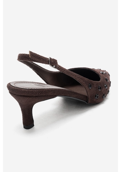 Luvishoes Lorex Kahverengi Süet Taşlı Kadın Topuklu Ayakkabı Kahverengi