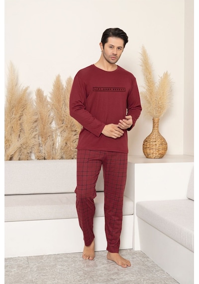Sude Homewear Erkek Uzun Kol Pijama Takımı Koyu Kırmızı