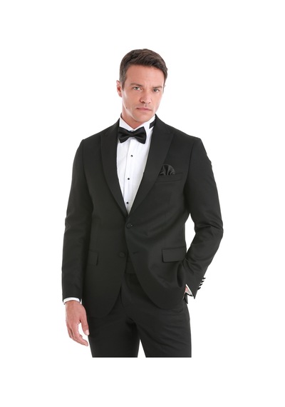 Hatemoğlu Siyah Slim Fit Desenli Çıkma Sivri Yaka Klasik Damatlık 33122125t004 991 Siyah