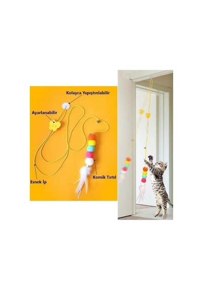 Mucit Home Kedi Solucanı Elastik Yapışkanlı Kapı Kedi Oyun Solucanı