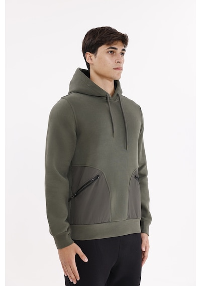 Rowinger Rahat Kalıp Yumuşak İç Yüzeyli Kordonlu Kapüşonlu Sweatshirt Haki
