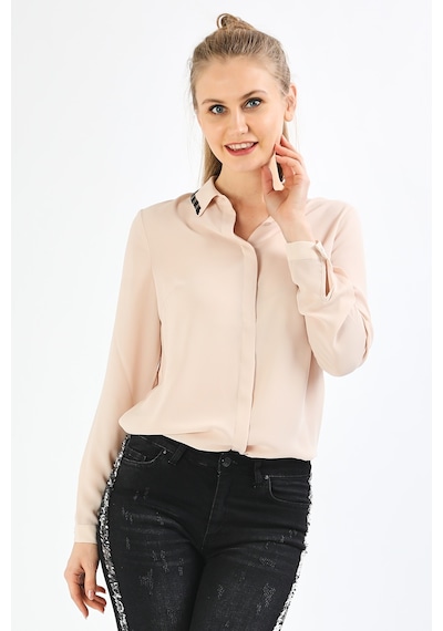 Pera Moda Yakası Boncuk Özellikli Gömlek Bej