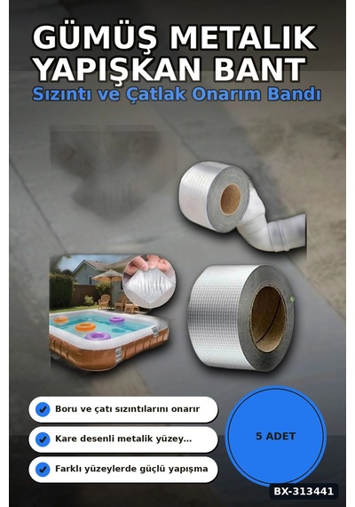 Kare Desenli Gümüş Metalik 10cmx5m Yapışkan Bant 5li Paket Çatı Duvar Boru Onarım Bx-313441 6997 Kare Desenli Gümüş Metalik 10cmx5m Yapışkan Bant 5li Paket Çatı Duvar Boru Onarım Bx-313441 6997