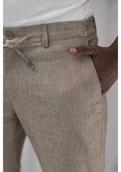 Notra Beli Lastikli Ve İplikli Slimfit Pamuklu Jogger Pantolon Kahverengi