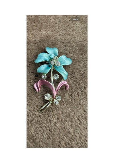 Gümüş Rengi Pembe Mavi Çiçekli Bijuteri Broş Gümüş - Altın 57306276
